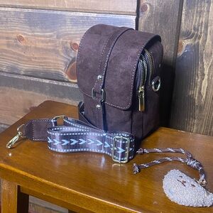 New! Deep Chocolate Brown Faux Suede Crossbody Purse Handbag
